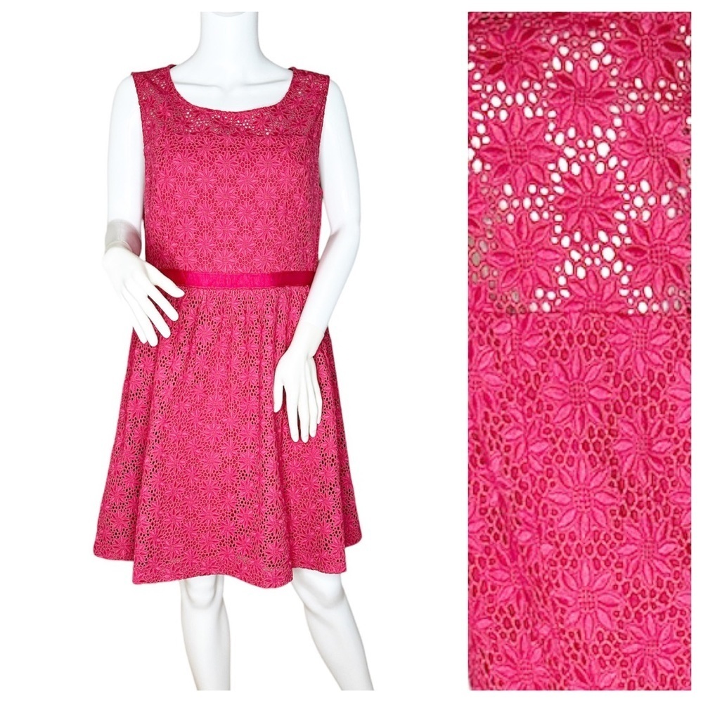 NWT. COLLETTE DINNIGAN Pink/Berry Short Day Lace Dress. Size L.